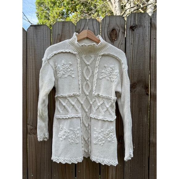 Vintage Cream Embroidered Knit Sweater Grandmacore - Picture 5 of 5